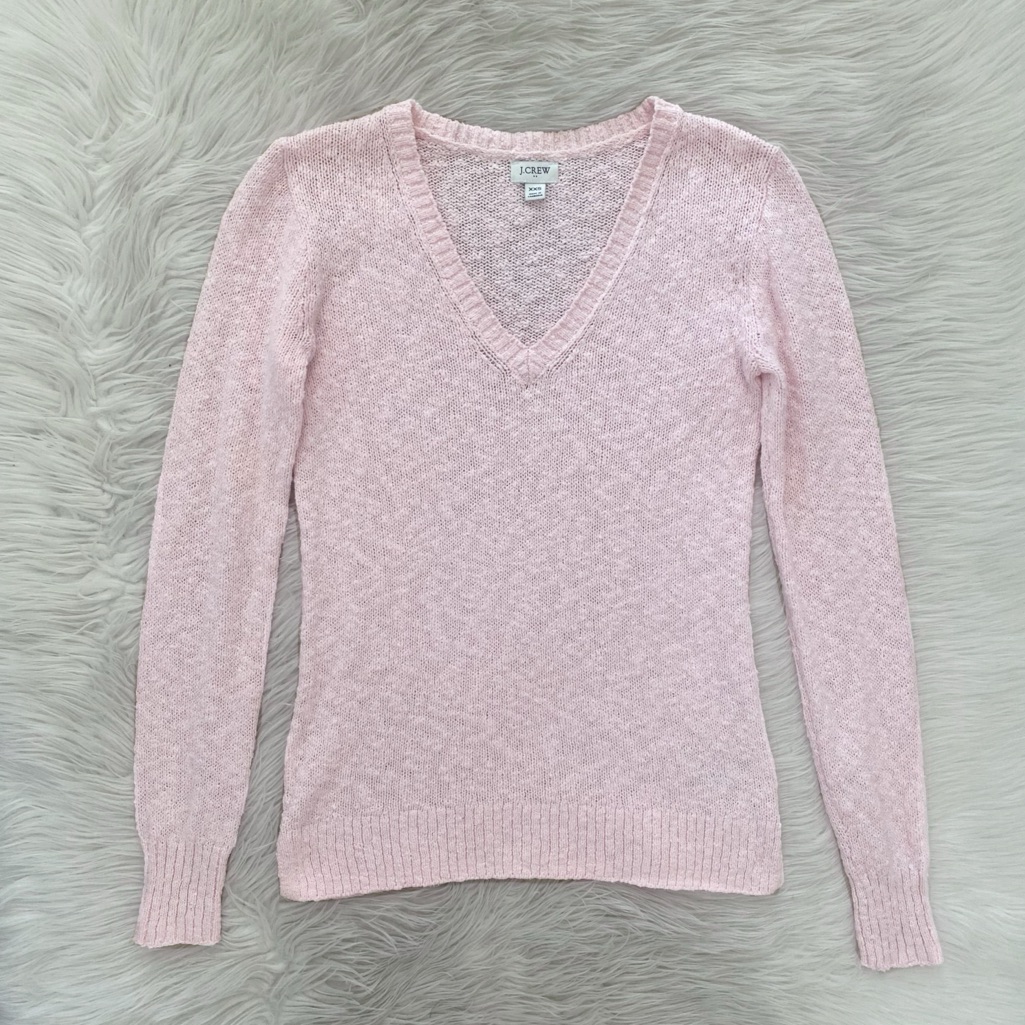 J. Crew Light Pink Pastel V-Neck Slub Cotton Sweater Balletcore Pullover Jumper